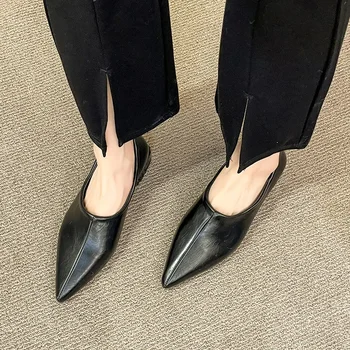 Черные заостренные квадратные каблуки в стиле ретро и легкие повседневные туфли для женщин Весенние туфли на низком каблуке для женщин Повседневные однотонные модные каблуки